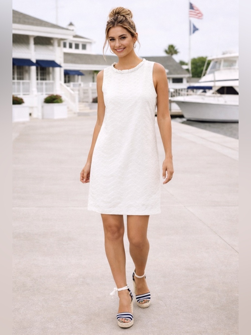 Sail to Sable White Eyelet Sleeveless Dress Keyhole Cutout Size XL